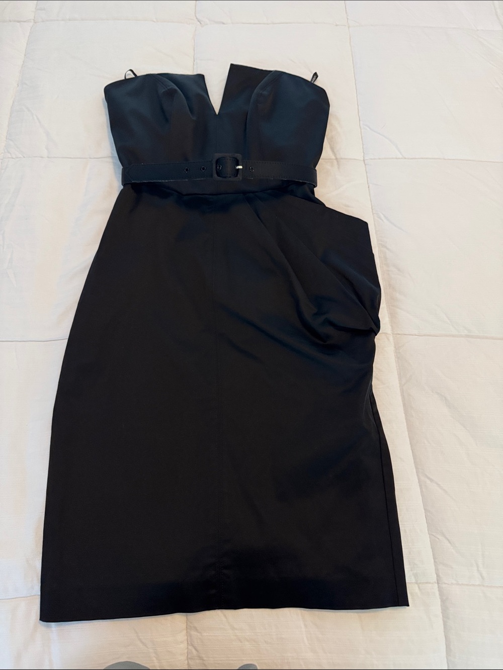bebe Strapless Black Belted Sheath Dress